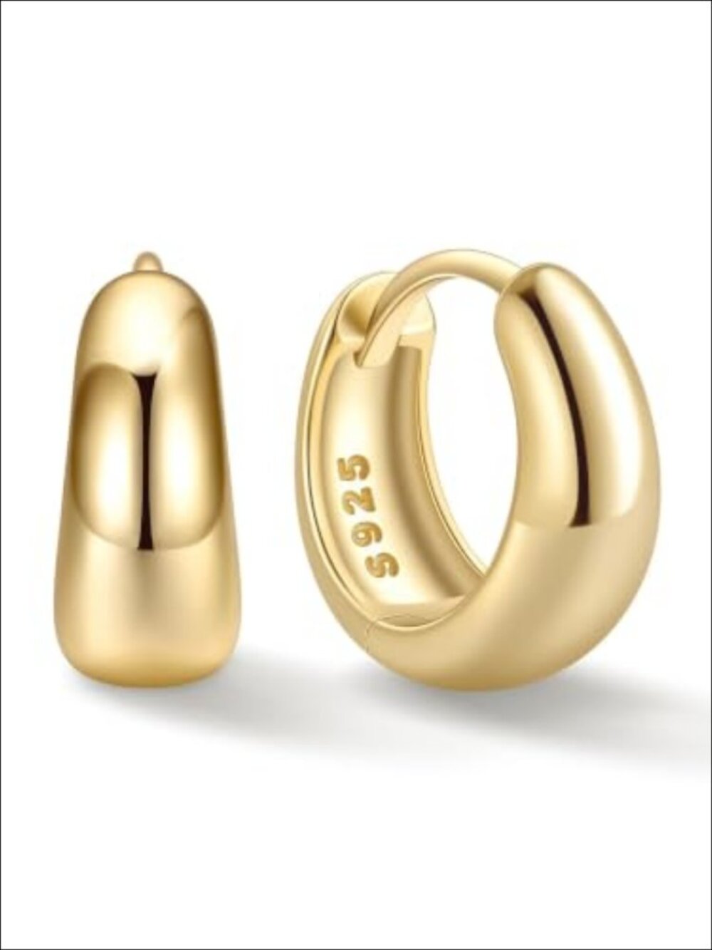 Chunky Hoop Earrings 14K Gold Plated 925 Sterling Silver Huggie